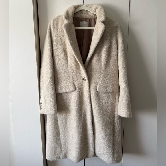 LOFT Jackets & Blazers - LOFT Cream Textured Long Coat with Notch Collar